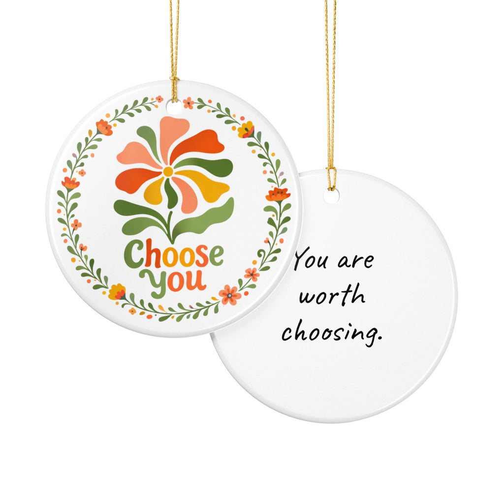 Choose You Floral Illustration Ornament | Ceramic Round Holiday Decoration