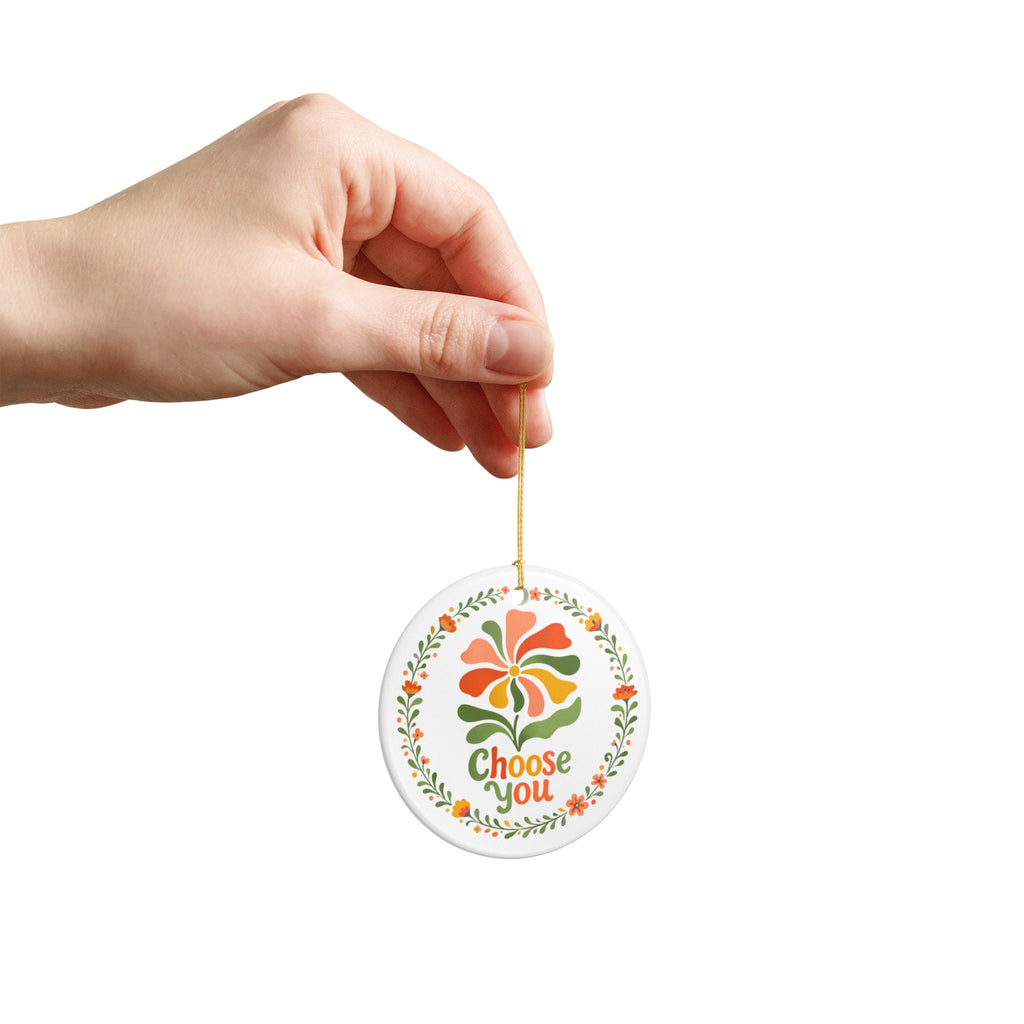 Choose You Floral Illustration Ornament | Ceramic Round Holiday Decoration